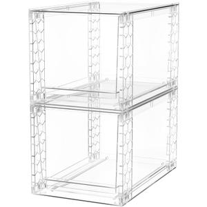 A-LuGei 2PCS Acrylic Stackable Storage Drawers, Clear, 11.8" L Makeup Organizer, Bathroom & Kitchen Cabinet Pantry Storage Bins
