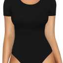MANGOPOP Round Neck Short Sleeve Long Sleeve Bodysuits for Women Basic Body Suit Shirts Tops (X-Large)