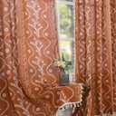 Schweek Boho Terracotta Curtains for Living Room 63 Inches Long Semi Sheer Linen Floral Curtains Vintage Farmhouse Window Curtain 2 Panel Sets for Dining Room Kitchen Rust Colored