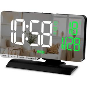 SZELAM Digital Clock,Alarm Clock Bedside,7.3'' Large LED Mirror with Date Display,Temperature,Dual Alarm with 3 Mode,Brightnee Adjust,DST,USB C Charging Port,5 Levels Volume for Desk Bedroom Teens