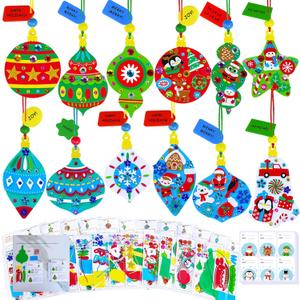 Winlyn 24 Sets 12 Designs Christmas Craft Kits Winter Crafts DIY Holiday Bauble Ornaments Tree Decorations Sets Festive Foam Stickers Arts and Crafts for Kids Party Favors Home Classroom Activities
