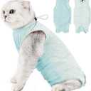 Cat Recovery Suit Breathable Post-Surgery Onesie for Male & Female Spay/Neuter, Light Green, M