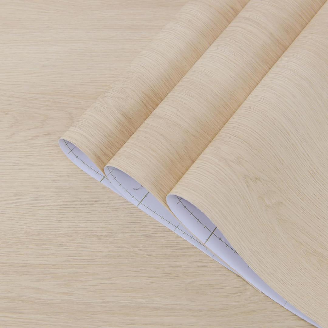 24x197inch Wide Brown Wood Contact Paper Peel and Stick Countertop Oak Walnut Textured Wallpaper Light Wood Grain Vinyl Wrap Air Guide Slot Design Matte Thickened Self-Adhesive Waterproof Wall Sticker