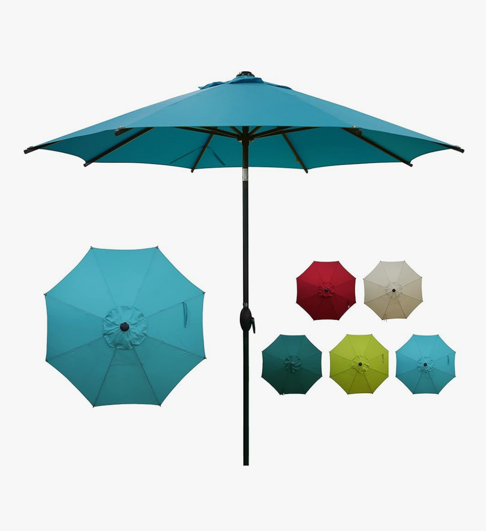 Abba Patio 9FT Lyon Outdoor Patio Umbrella Outdoor Table Umbrella with Push Button Tilt and Crank Market Umbrella 8 Sturdy Ribs UV Protection Waterproof for Garden Deck Backyard Pool Dark Red