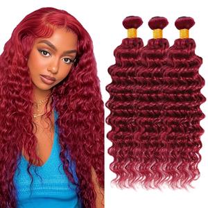 34 Inch 99j Human Hair Bundle Burgundy Bundle Brazilian Virgin Remy Hair Extensions Mixed Length 3 Bundles