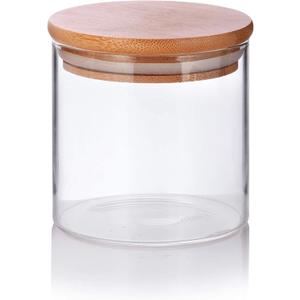 JUVITUS 10 oz Clear Glass Jar with Bamboo Silicone Sealed Lid (Single)