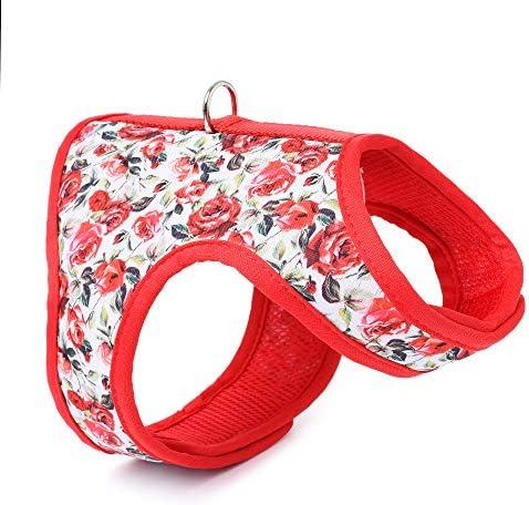 Mile High Life | Easy Get on Air Mesh Vest Harness | Spring Floral Collection | Adjustable Easy Closures Both Neck and Chest |20 lbs Small Dogs & Cats | Red Rose | XS Chest Size (14"-16")