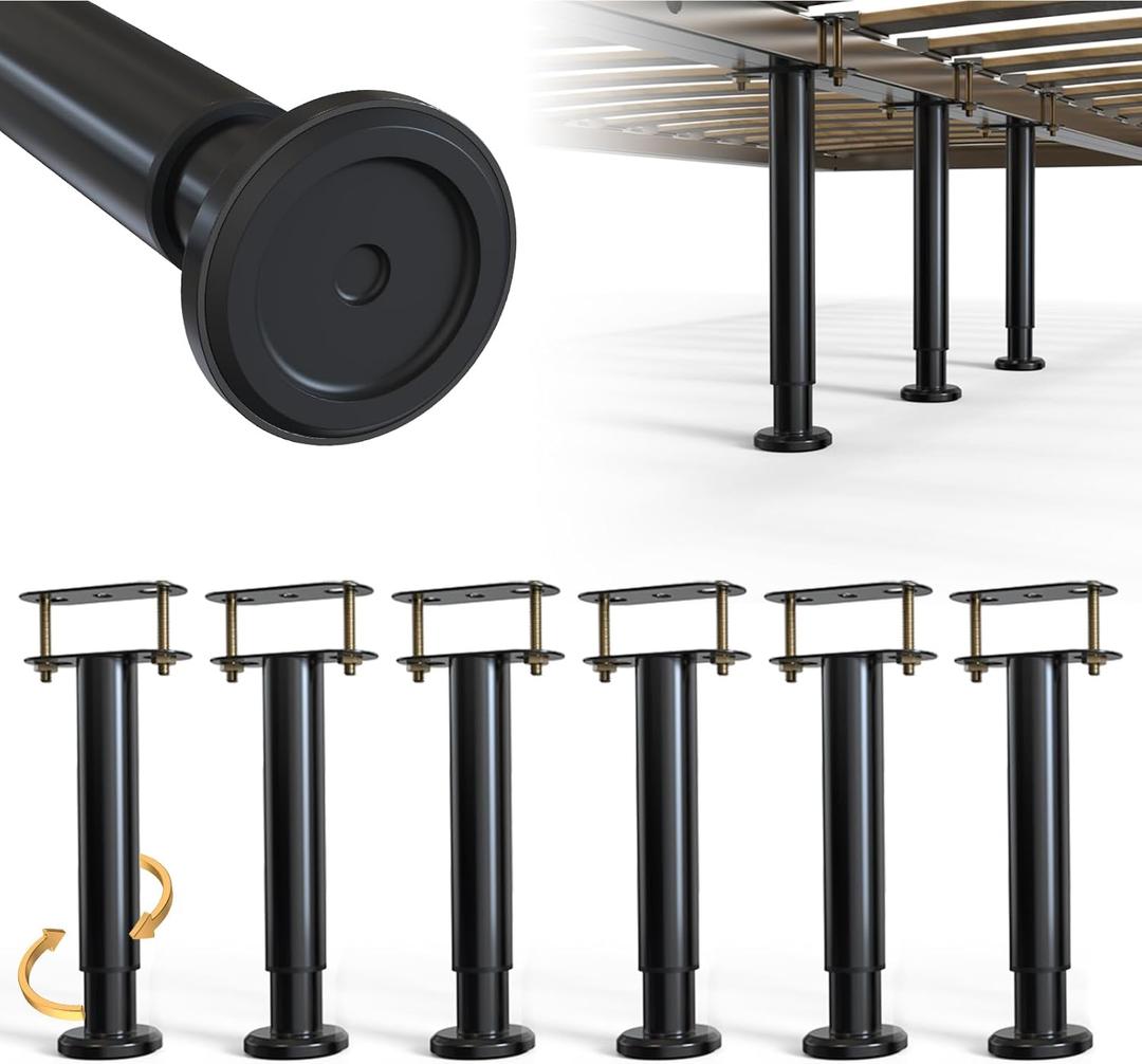 Under Bed Metal Support Legs, Adjustable Height Bed Frame Support Leg, Bed Slat Support Leg for Heavy Duty/Wooden/King/Queen Bed Frame (7"-12.6" (6pcs))