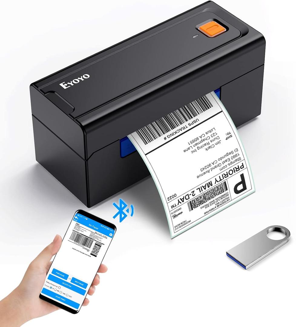 Eyoyo Barcode Bluetooth Label Printer, 4x6 Shipping Thermal Label Printer, High-Speed Product Package Paper Printer for Small Business, Compatible with USPS,Postage,Address,Mailing,Amazon,Postal,FedEx