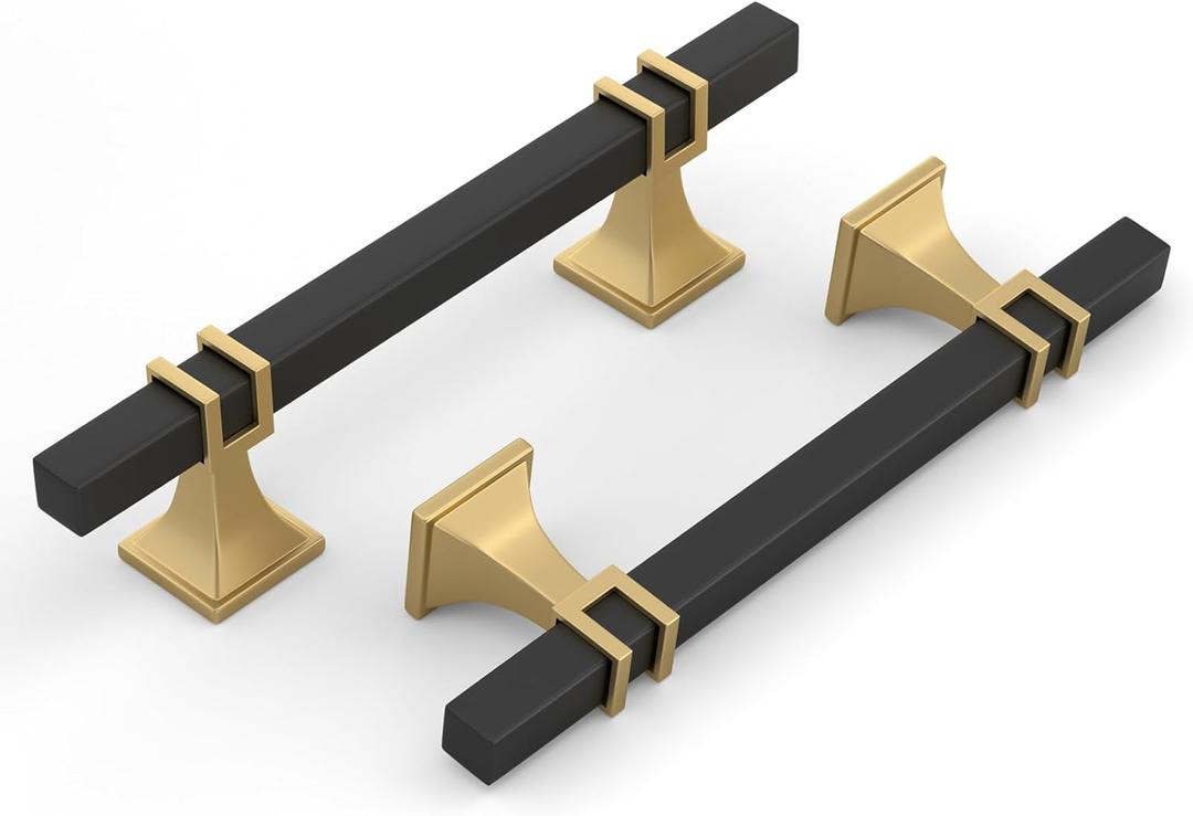 Haliwu 25 Pack 4 Inch Black and Gold Cabinet Pulls Matte Black Drawer Handles Square 2 Tone Hardware for Kitchen Cupboard