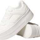 Chouiss Sneakers for Women, Stylish Thick Soled Breathable White Walking Shoes, Non Slip, Lightweight, Comfortable, Soft Sole, White, Size 6.5