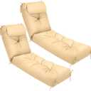 Wenqik Set of 2 Outdoor Chaise Lounge Cushions 76 x 22 Inch Waterproof Patio Furniture Chaise Cushions with Headrest Pillow Thick Tufted Lounge Pad for Lawn Patio Pool Resort Hotel (Beige)
