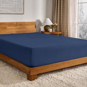 Bare Home Flannel Fitted Bottom Sheet 100% Cotton, Velvety Soft Heavyweight - Double Brushed Flannel - Deep Pocket (King, Dark Blue)