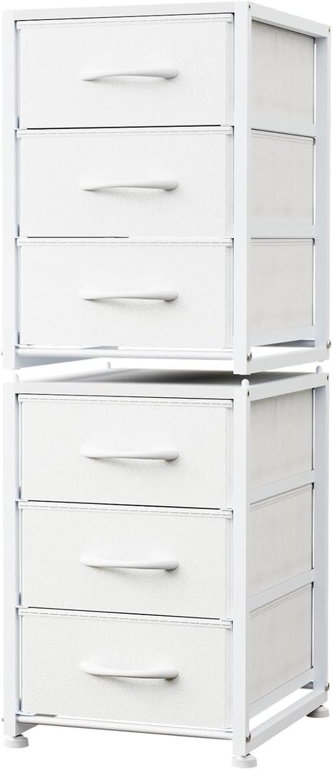 2-Pack Stackable 3-Tier Storage Drawers (6 Drawers Total), Small Dresser for Closet, Narrow Fabric Dresser with Wooden Top & Metal Frame, Freestanding Closet Organizer Tower for Bedroom, Living Room