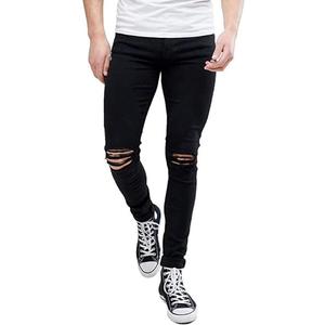 HUNGSON Men's Ripped Skinny Destroyed Stretchy Knee Holes Slim Tapered Leg Jeans Denim Pants Black, Size 7 