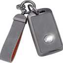 YO&YOYE Compatible with Mazda Key Fob Cover with Keychain Leather Key Case Protector Fit for 2019-2022 3, 3 Hatchback, 2020-2022 CX-5, CX-30, CX-10 (Model 1, Grey)