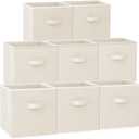 Criusia Large Storage Cubes - 13 Inch Heavy Duty Fabric Storage Bins for Shelves Closet, Cube Organizer - 8 Pack Collapsible Cube Storage Bins Baskets for Organizing Clothes Blankets Toys (Beige)