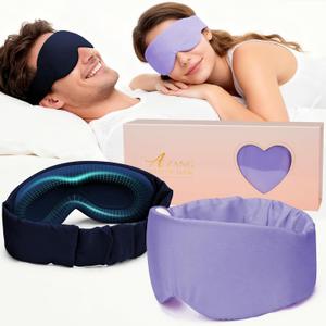 Silk Sleep Mask for Women & Men - 2 Pack Eye Masks for Sleep, 100% Blackout Sleeping Mask, 3D Zero Pressure Side Sleeper Night Blindfold Eye Cover for Travel Nap Couple (Purple & Blue)