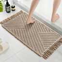 H.VERSAILTEX Waffle Bath Mat Super Absorbent Boho Bath Mat Non Slip Bath Rugs for Bathroom Floor Machine Washable Dry Fast Bathroom Rugs with Handmade Tassels, 17" x 24", Irish Cream
