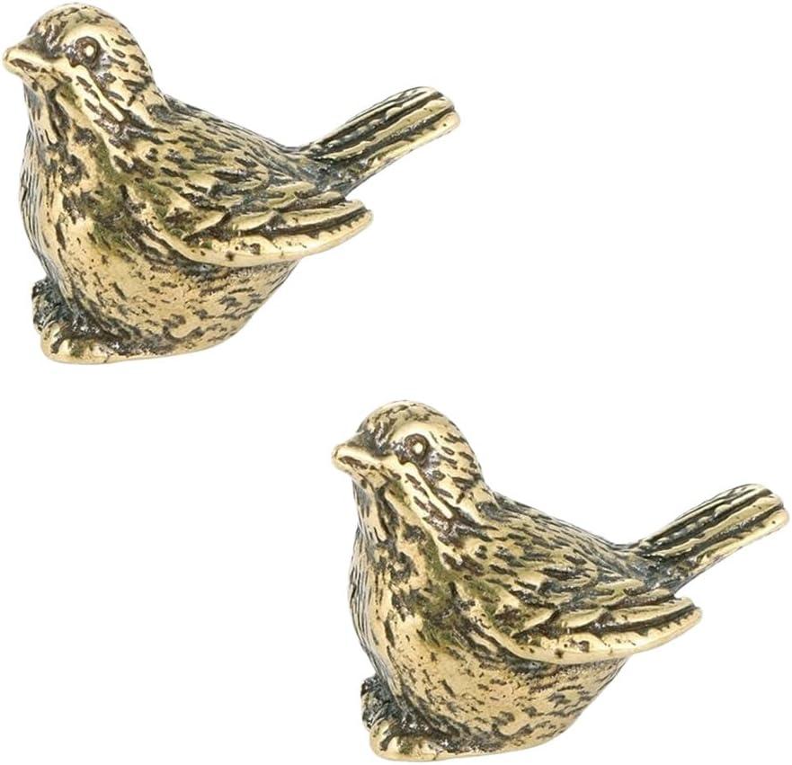 2Pcs Retro Brass Sparrow Statue, Vintage Brass Bird Figurine, Small Birds Statues for Home and Office Desktop Decoration (Vintage Golden)