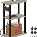 TUTOTAK Small Narrow Side Table with Charging Station, Skinny End Table for Small Spaces, Slim Nightstand with USB Ports and Outlet, Sofa Beside Table with Wheels, Greige TB01BG046