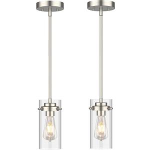 EAPUDUN Pendant Light (2 Packs), Kitchen Ceiling Hanging Light, Adjustable Height, Kitchen Light Fixtures Brushed Nickel Pendant Lights, Farmhouse Pendant Lighting for Sink Island, Home Dcor Lighting