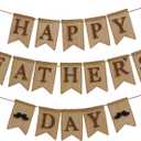Happy Father's Day Burlap Banner, Rustic Happy Father's Day Bunting Garland, We Love Dad Banner, Father's Day Party Decorations, Father's Day Party Supplies, Happy Father's Day Sign (Black Mustache)