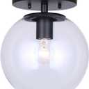 Vega Flush Mount - 1-Light, 60W Type A15, 8" Wide, Clear Glass, Black Finish, Versatile Design for Hallways, Bathrooms