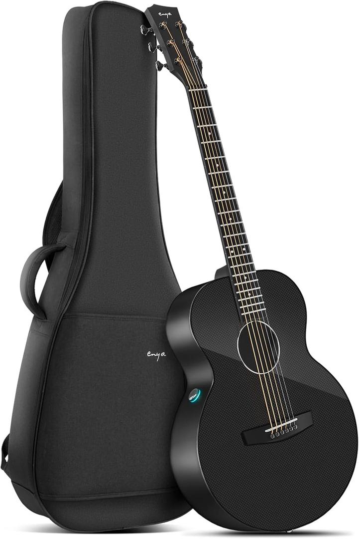 Enya Acoustic-Electric Guitar X3 Pro Mini Carbon Fiber Travel Guitar - 36" 3/4 Size with Built-in Effects & Wireless Speaker, Includes Gig Bag & Cables - Ideal for Professional & Stage Performance