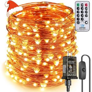 Super Long LED String Lights 99ft 300 LEDs Fairy String Lights with Switch/Timer, Indoor/Outdoor Copper String Lights with Remote, for Birthday Wedding Christmas, Plug in/8 Modes Warm White