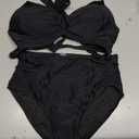 Tempt Me Women Two Piece Vintage Swimsuit Retro Halter Ruched High Waist Bikini with Bottom, L, Black