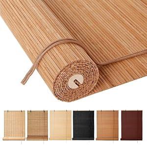 Outdoor Bamboo Roller Blinds Shades, Vertical Lifting and Breathable Waterproof Design, Sun Shade, Blackout and Ventilation, Easy Installation - Ideal for Privacy Protection, 48x72in