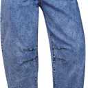 GRAPENT Barrel Jeans for Women Trendy Cropped High Waisted Patch Pocket Baggy Stretch Denim Pants Casual Wide Leg Jeans, Midnight Blue X-Large US Size 16-18