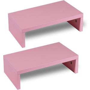 Dual Monitor Stand 15 Inch, Pink Laptop Stand with Plywood for 2 Monitors for Home and Office Organize