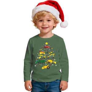 GLIGLITTR Toddler Boy Merry Christmas Shirts Construction Vehicle Truck Xmas Tree Long Sleeve Shirt Tops Kids Holiday Outfits