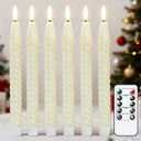 Flameless Taper Candles Flickering with Remote Timer, LED Taper Candles Battery Operated Warm 3D Wick Spiral 6 Pack Real Wax Home Birthday Decor 9.8" Ivory