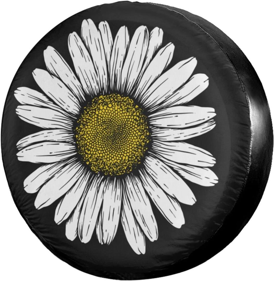 Daisy Flower Spare Tire Cover Dust-Proof Wheel Tire Cover Fit Trailer, RV, SUV and Many Vehicle 17 Inch