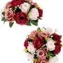 BLOSMON Flower Balls Wedding Centerpieces: 2 Pcs Burgundy Blush & White Fake Rose Flowers Kissing Decor Artificial Floral Arrangements Bouquet of Roses Home Party Room Table DIY Decoration