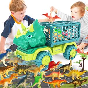 Dinosaur Truck Toys for Kids 3-5, Triceratops Car Toy with 15 Dino Figures, Large Activity Play Mat, Dinosaur Eggs, Dinosaur Play Set for Boys and Girls, Christmas Xmax, Stocking Stuffers