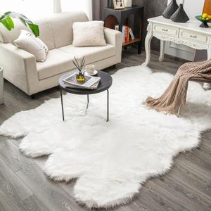 Carvapet 5x7 Faux Sheepskin Area Rug Soft Fluffy White 5 x 7 Plush Fur Carpet, Luxury Shaggy Floor Mat for Bedroom Living Room Nursery Bedside Sofa Cover Home Decor