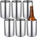 6 Pack Chiller Bottles Cooler Bulk, Stainless Steel Double Wall Insulated Champagne Ice Can for Parties, Fits for 750 ml Bottles(Silver)