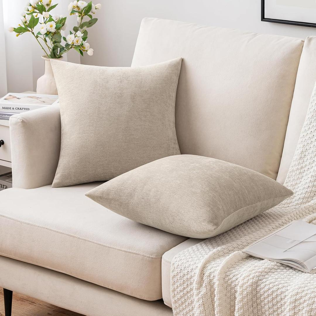 MIULEE 1 Beige Decorative Pillow Cover 20X20 Inch Soft Chenille Couch Throw Pillows Farmhouse Cushion Covers for Home Decor Sofa Bedroom Living Room