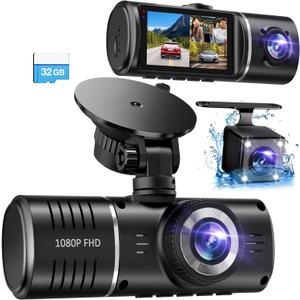 Dash Cam Front and Rear Inside, 3 Channel Dash Camera for Cars, 1080P Triple Dash Cam, Dash Camera with 32GB Card, Loop Recording, HDR, G-Sensor, 24Hr Parking Dash Cam Front and Rear Inside, 3 Channel Dash Camera for Cars, 1080P Triple Dash Cam, Dash Camera with 32GB Card, Loop Recording, HDR, G-Sensor, 24Hr Parking