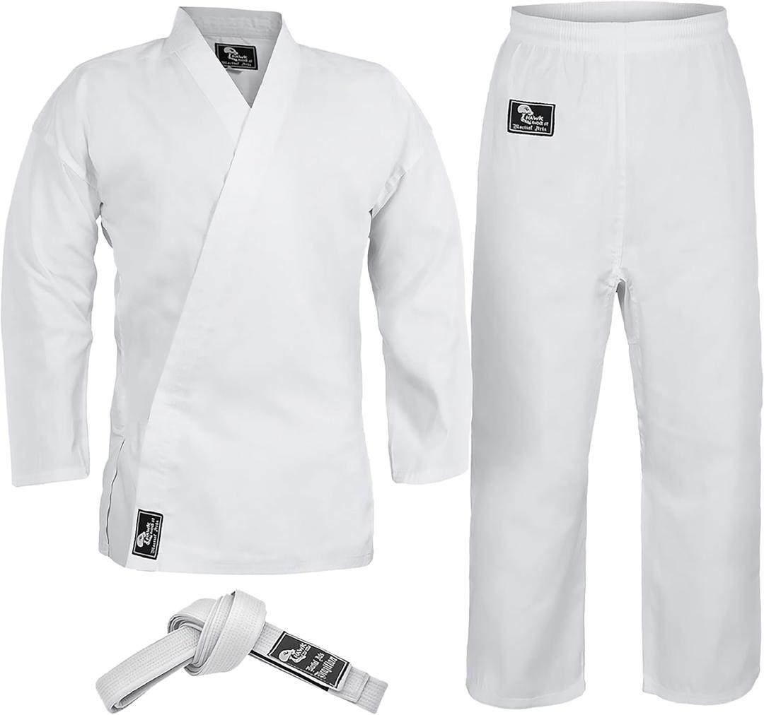 Hawk Sports Karate Uniform for Kids & Adults Lightweight Student Karate Gi Martial Arts Uniform with Belt (0 (4'3'' / 70lbs), White)
