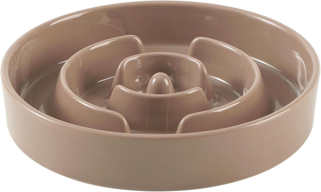Havniva Ceramic 1.6 Cup Slow Feeder Dog Bowl for Medium and Large Breed, 8.2inch Puzzle Dog Food Dish, Anti-Gulping, Stop Bloat, Preventing Choking (Single Bowl-Brown Coffee)