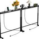 GRLEAF 2 Pack Adjustable Height Narrow Console Table with Power Outlets, 78.7" Long Sofa Table with Charging Station Behind Couch Table Skinny Entryway Table for Living Room and Hallway Black