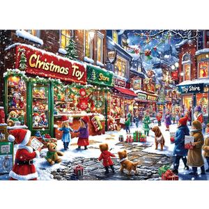 Christmas Village Street Scene Winter Holiday 1000 Piece Jigsaw Puzzle for Adult Clearance, Family Fun Activity