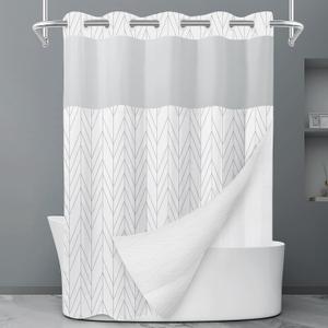 LXBNI Chevron Ringless Shower Curtain with Liner, Grey White 71 x 74