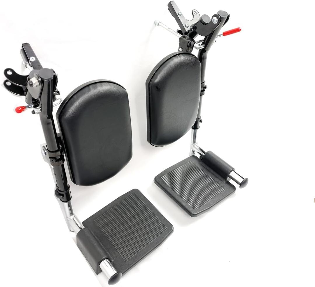 Wheelchair elevating Leg Rests, with Padded Calf pad, Composite Footplates, Compatible with Reclining and Standard Wheelchair, Transport Chair. Universal Replacement Parts, (1 Pair)