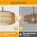 Farmhouse Chandelier Light Fixture, 5-Light Rattan Boho Chandeliers for Dining Room, Hand Woven Pendant Light with Linen Shade, Rustic Hanging Lighting for Kitchen Island, Bedroom (Bulb Not Included)